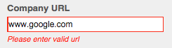 validation error stating 'invalid URL' for entry 'www.google.com'